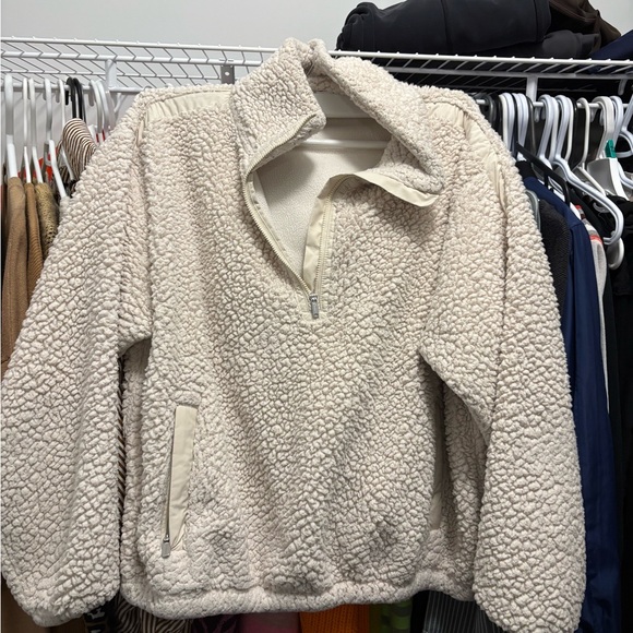 Athleta Tops - Athleta Cream Sherpa Half-Zip Fleece